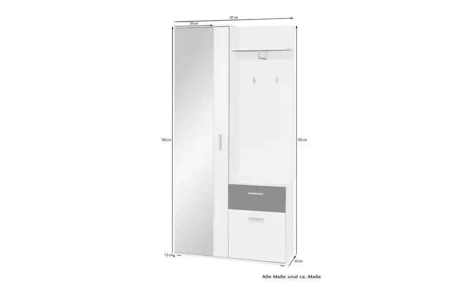 by Living Kompaktgarderobe, Bemaßung