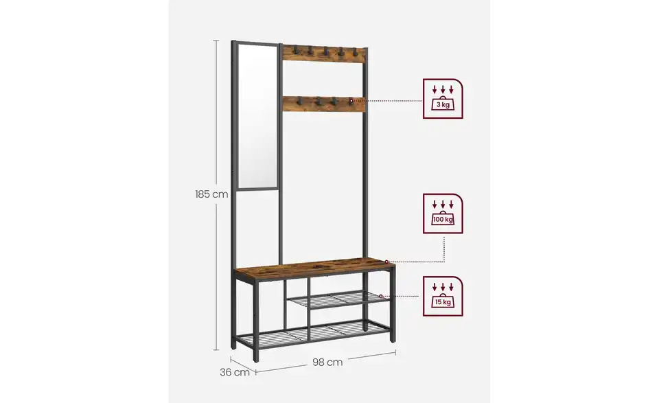 Kompaktgarderobe, Bemaßung