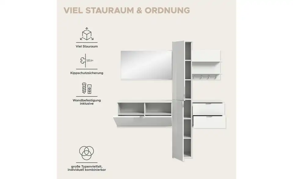 Garderobenkombination, Bild mit Text