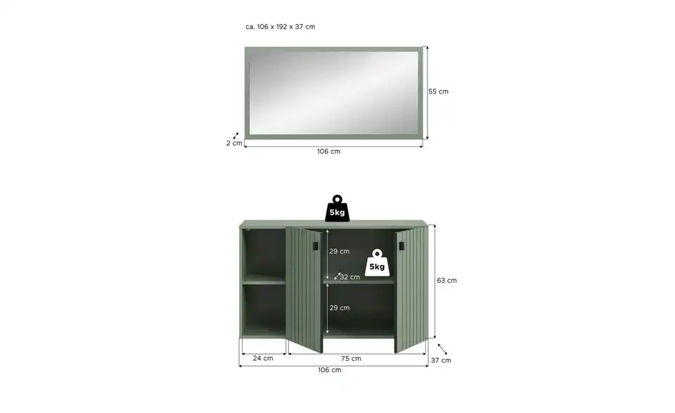 Garderobenkombination, Bemaßung