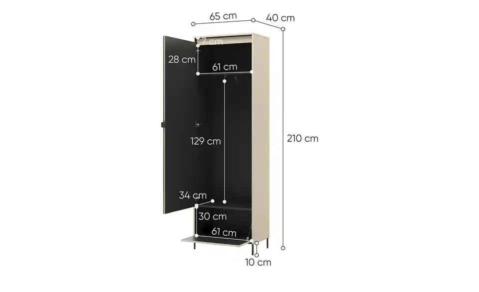 Garderobenschrank, Bemaßung