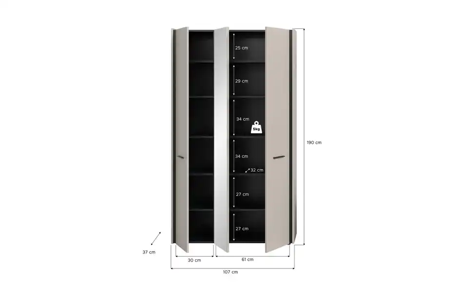 Garderobenschrank, Bemaßung