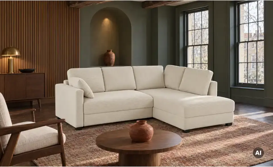 Ecksofa mit Boxspringpolsterung, in Wohnsituation