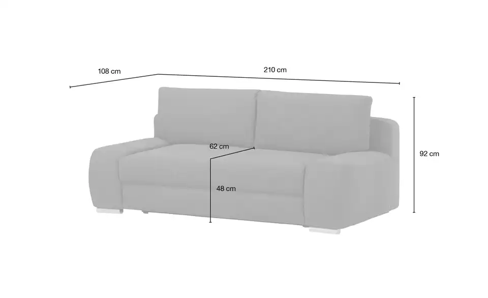 Schlafsofa mit Boxspringpolsterung Viannie de Luxe, Bemaßung