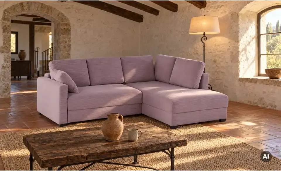 Ecksofa mit Boxspringpolsterung, in Wohnsituation