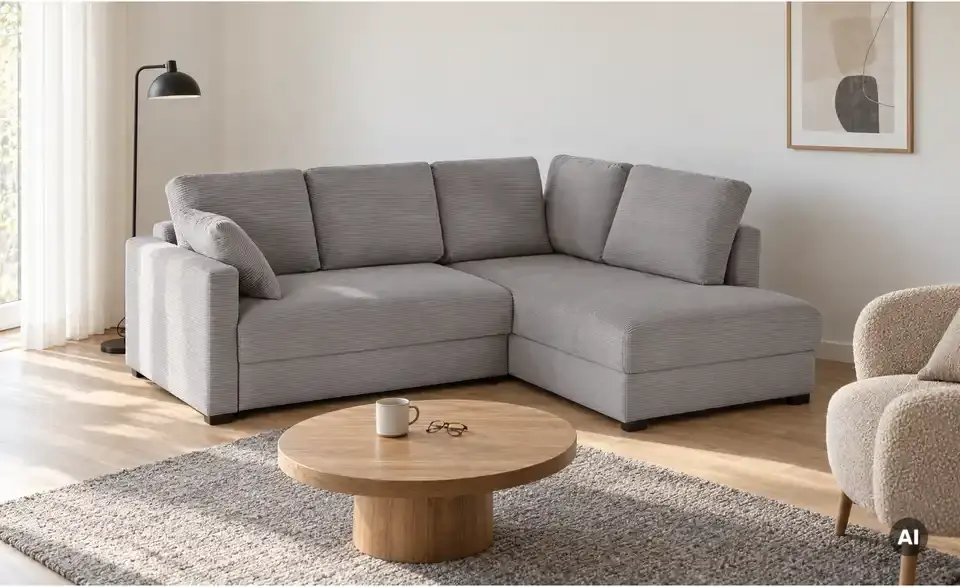 Ecksofa mit Boxspringpolsterung, in Wohnsituation