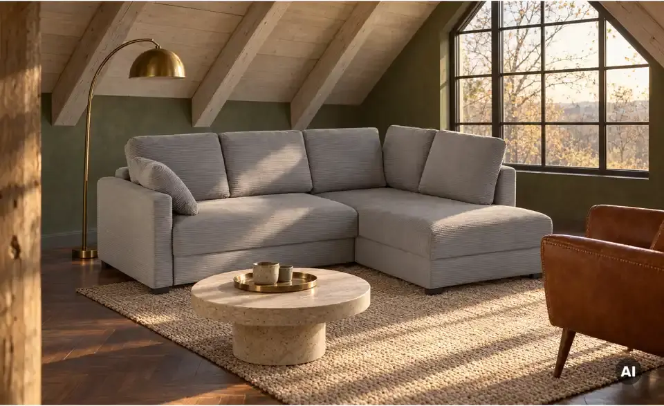 Ecksofa mit Boxspringpolsterung, in Wohnsituation