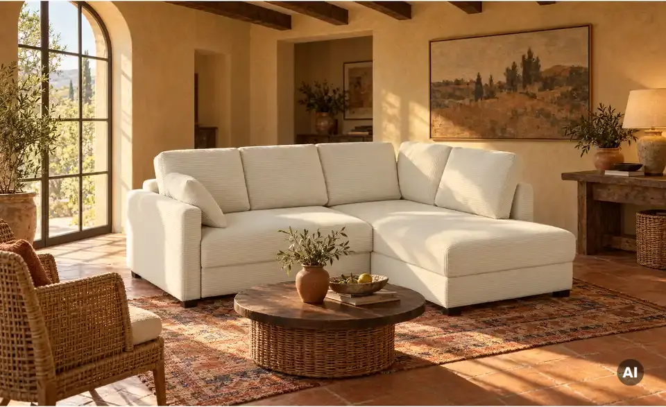 Ecksofa mit Boxspringpolsterung, in Wohnsituation