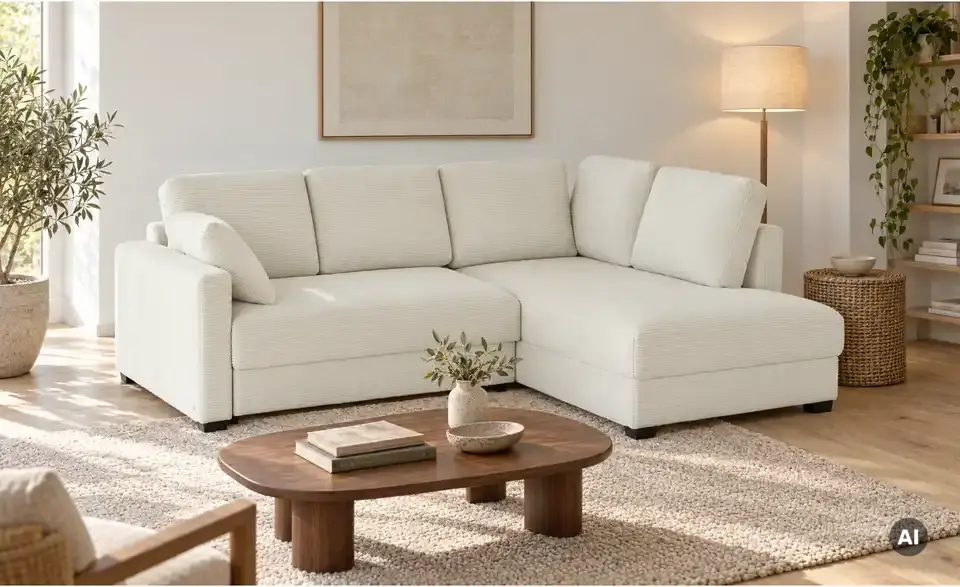 Ecksofa mit Boxspringpolsterung, in Wohnsituation