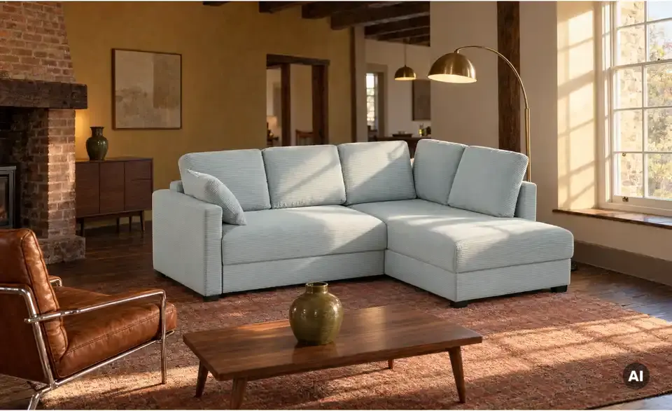 Ecksofa mit Boxspringpolsterung, in Wohnsituation