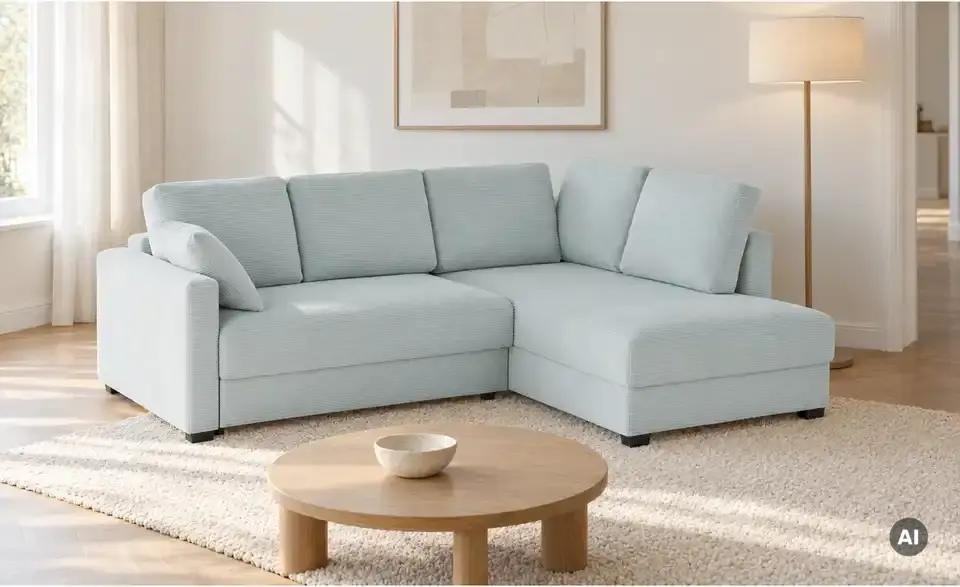 Ecksofa mit Boxspringpolsterung, in Wohnsituation