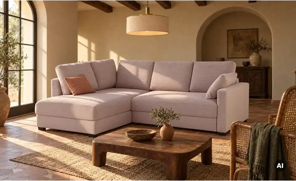 Ecksofa mit Boxspringpolsterung, in Wohnsituation