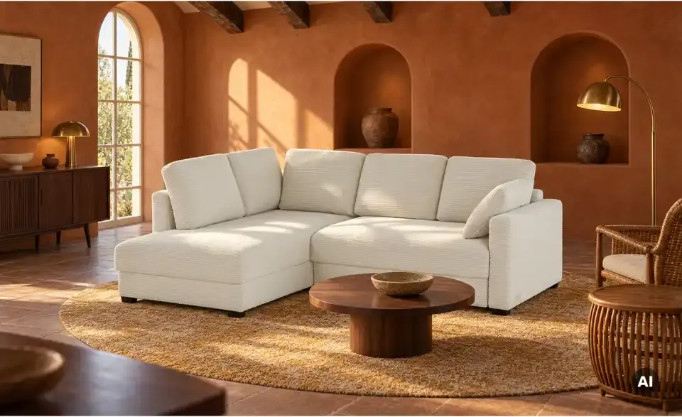 Ecksofa mit Boxspringpolsterung, in Wohnsituation