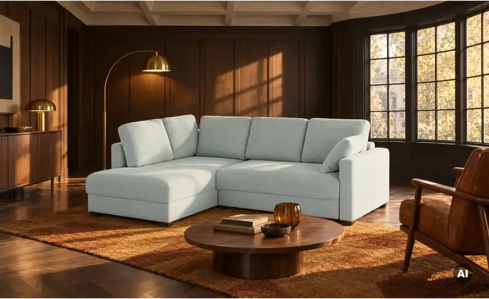 Ecksofa mit Boxspringpolsterung, in Wohnsituation