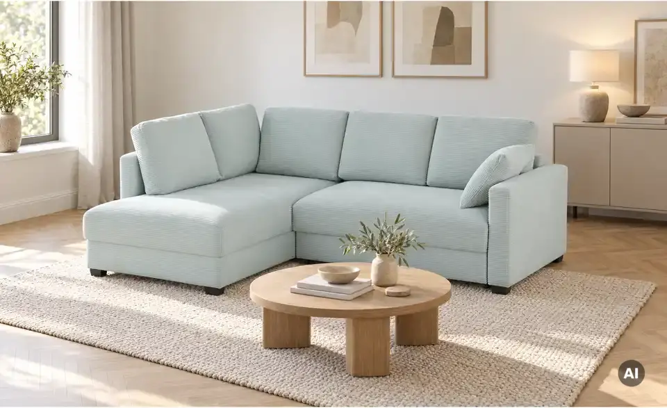Ecksofa mit Boxspringpolsterung, in Wohnsituation