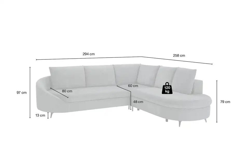 smart Ecksofa, Bemaßung