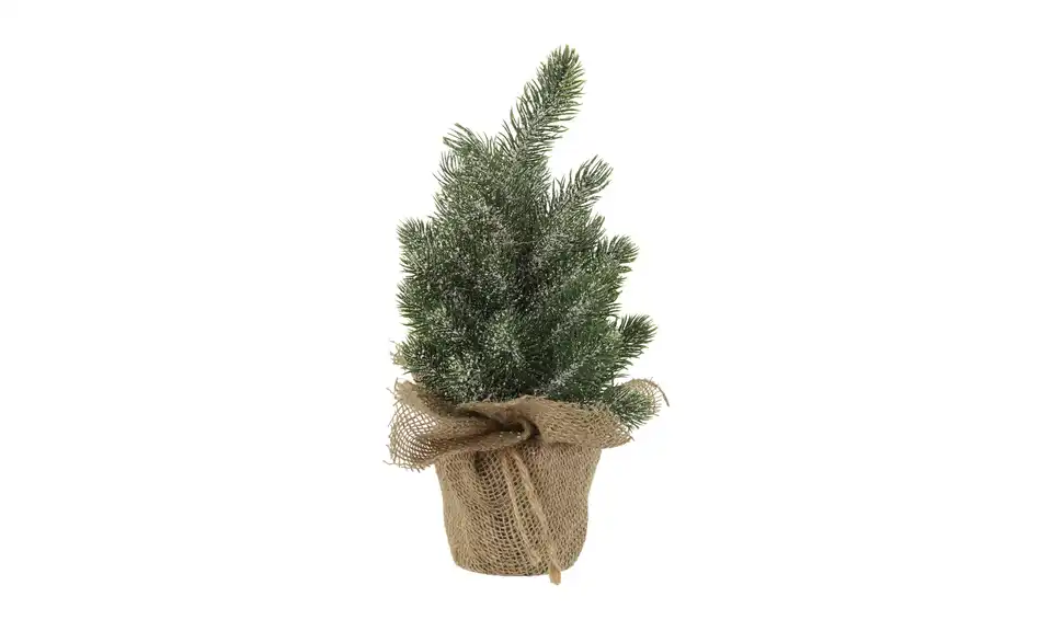 Deko Tanne im Jutesack, sortiert, Frontansicht