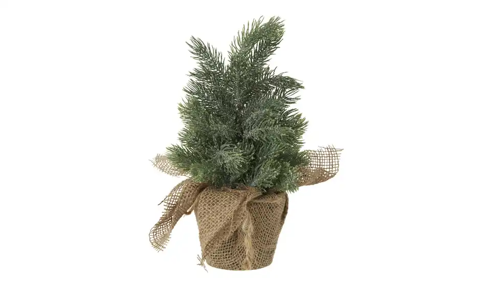 Deko Tanne im Jutesack, sortiert, Frontansicht