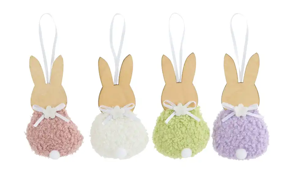HOME STORY 4er Set Anhänger Osterhase, Frontansicht