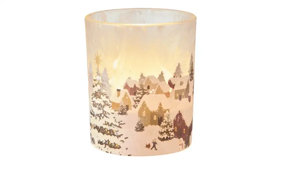 HOME STORY Teelichtglas Winterlandschaft, Beleuchtet