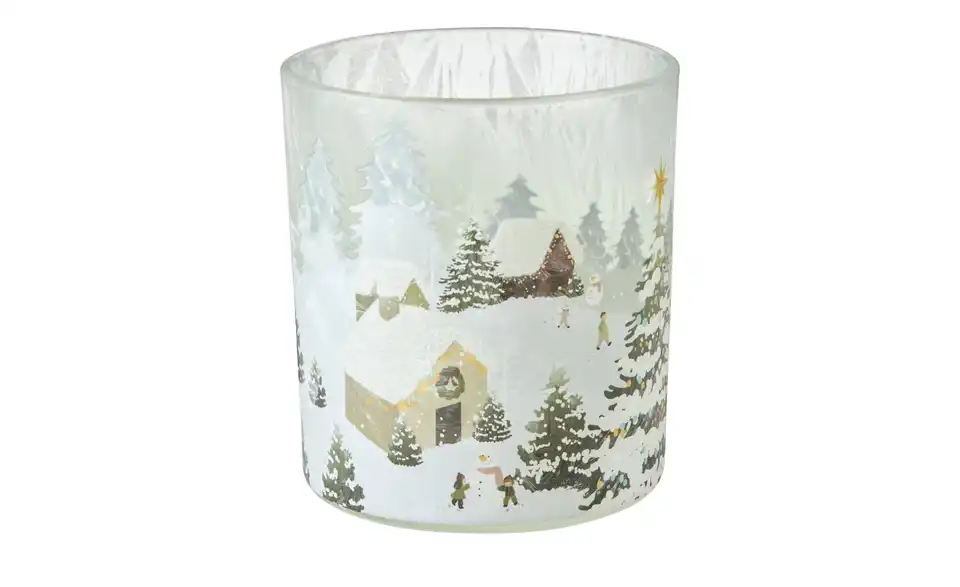 HOME STORY Teelichtglas Winterlandschaft, Frontansicht