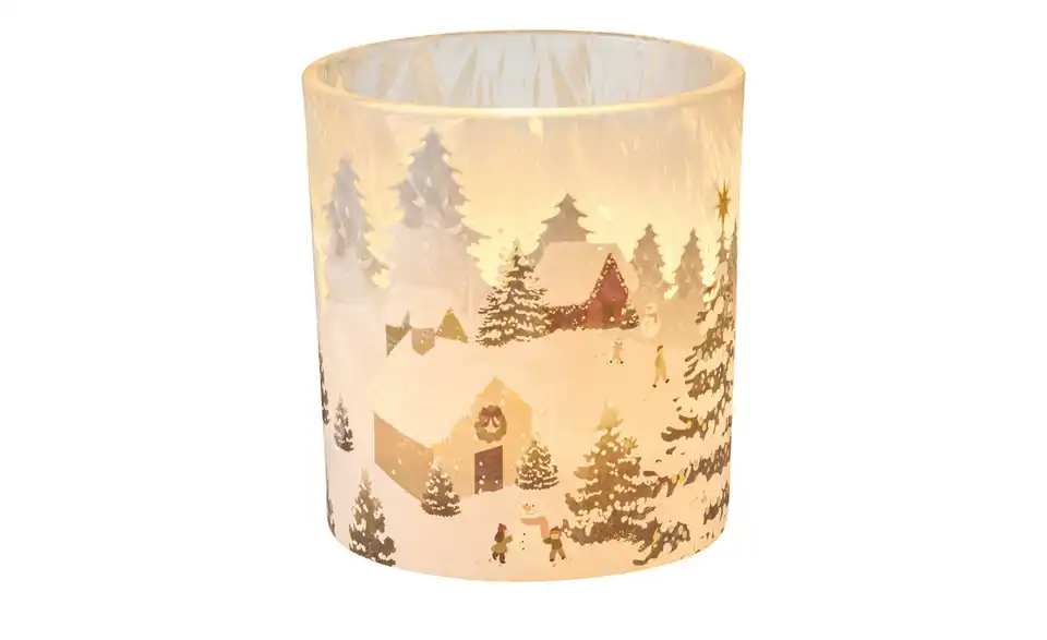 HOME STORY Teelichtglas Winterlandschaft, Beleuchtet