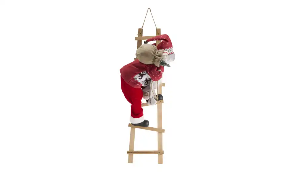 Weihnachtsmann auf Holzleiter, Frontansicht