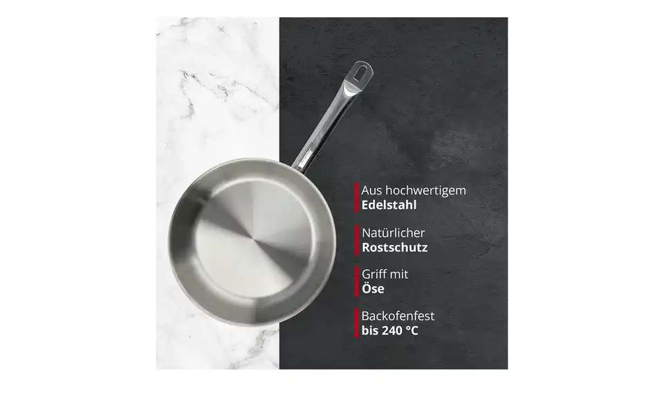 Meisterkoch Edelstahlpfanne tief Ø 28 cm CELSUS, Bild mit Text