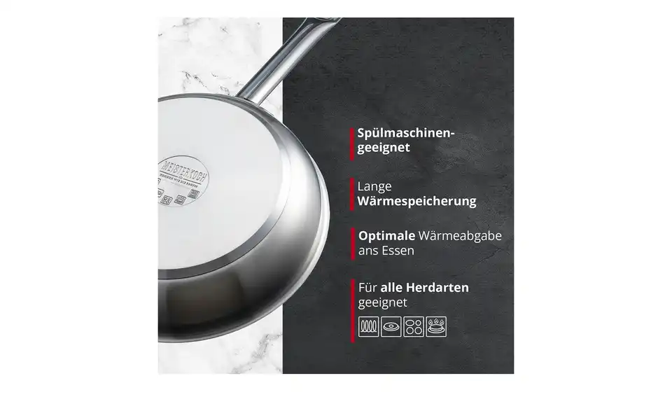 Meisterkoch Edelstahlpfanne tief Ø 28 cm CELSUS, Bild mit Text