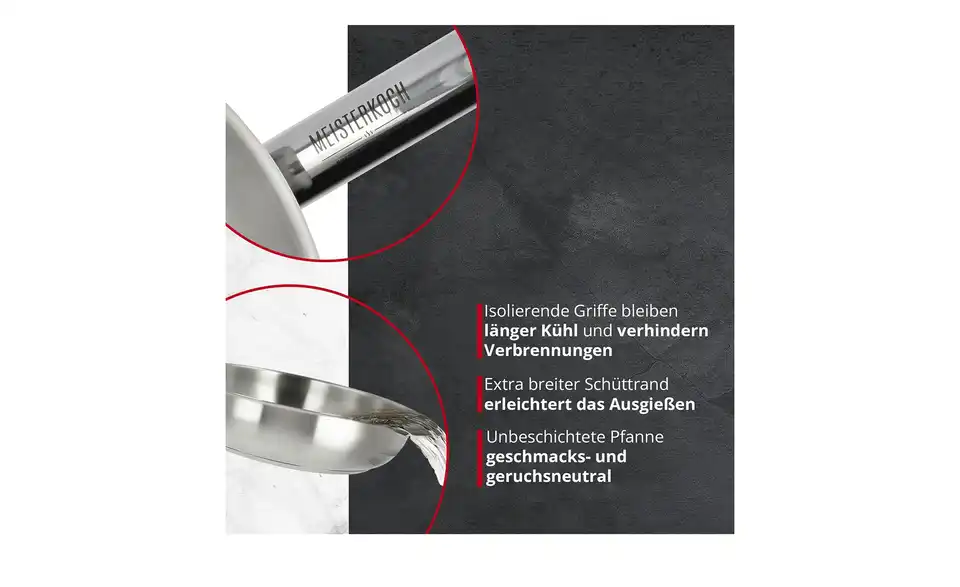 Meisterkoch Edelstahlpfanne tief Ø 28 cm CELSUS, Bild mit Text