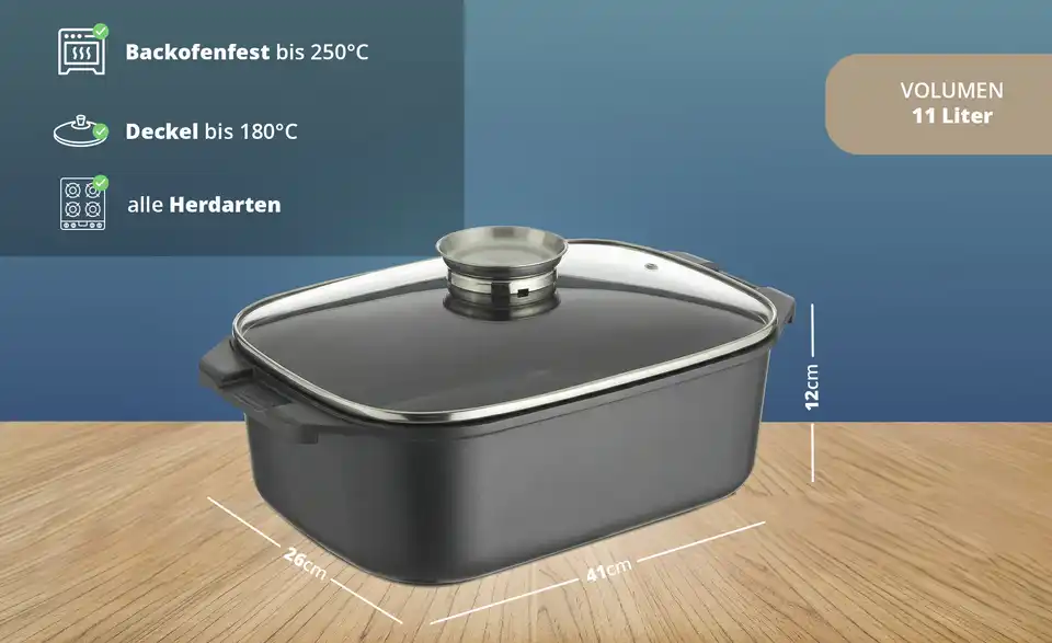 KHG Aromabräter aus Aluguss eckig, Bild mit Text