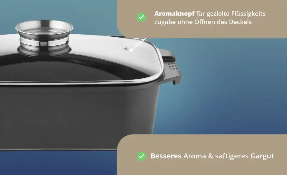 KHG Aromabräter aus Aluguss eckig, Bild mit Text