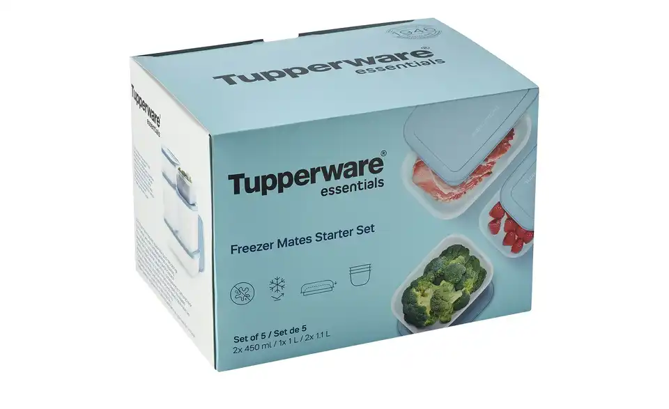 Tupperware Gefrierdosen Starter-Set 1x 1L, je 2x 1,1L und 0,45 L, in Wohnsituation