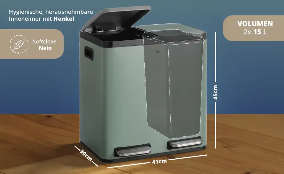 KHG Abfalleimer 2x15l, Bild mit Text