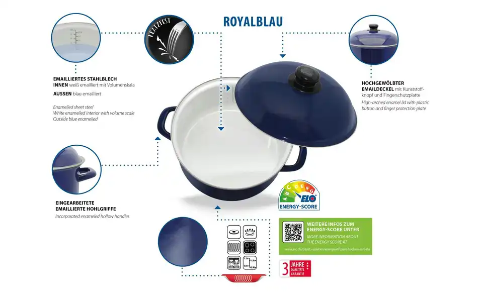 ELO Fleischtopf 20cm Royalblau, Bild mit Text