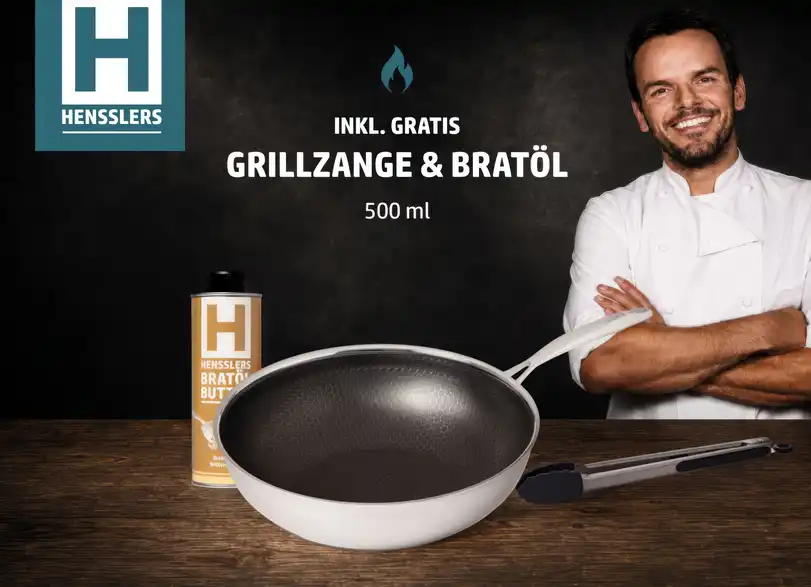 Hensslers Wokpfanne, Bild mit Text
