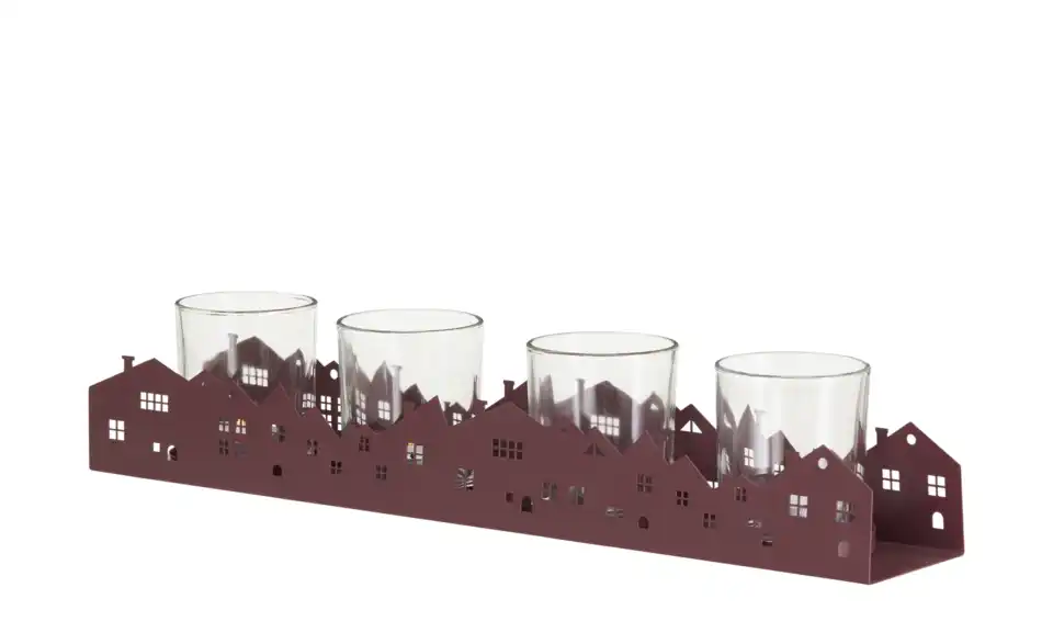 HOME STORY 4er Teelichthalter Häuser, Beleuchtet