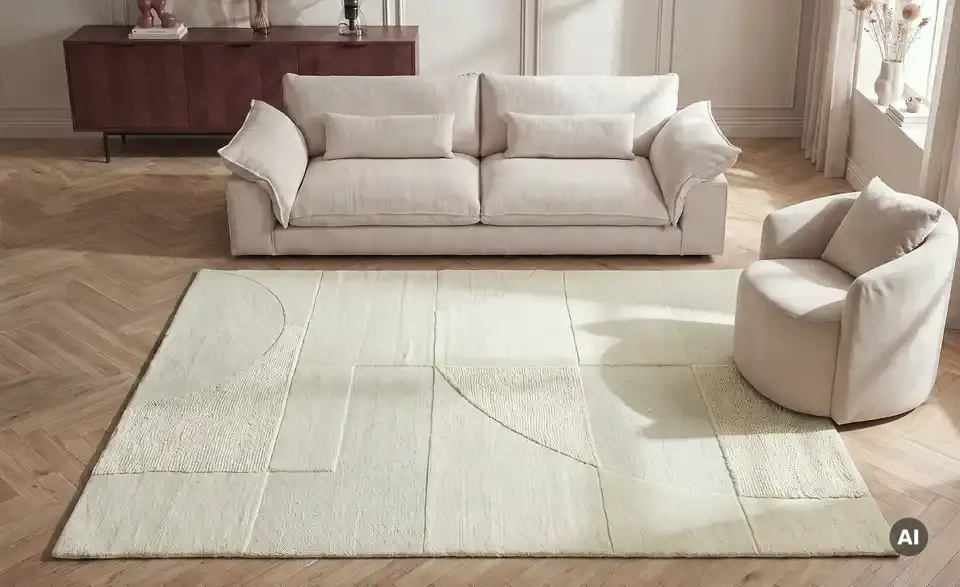 Handtuft-Teppich, in Wohnsituation