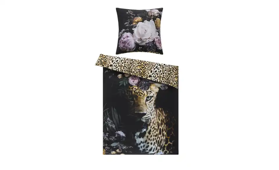 indigo Mako-Satin Wende-Bettwäsche Leo Love, Frontansicht