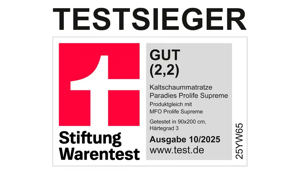 Paradies 7-Zonen Kaltschaummatratze Prolife Supreme KS, Qualitätssiegel