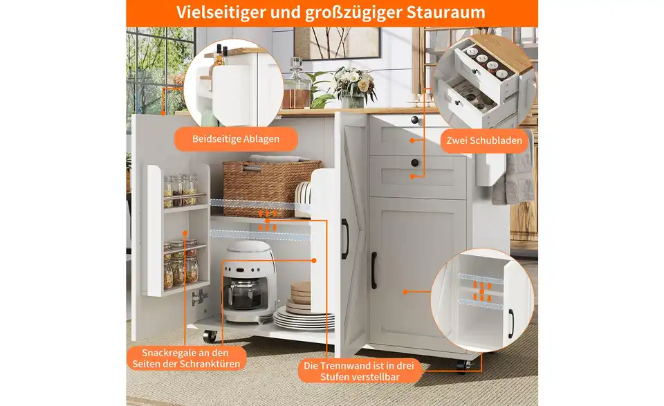 Kücheninsel mit Rollen, Bild mit Text