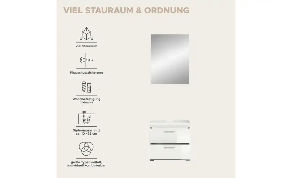 Badkombination, Bild mit Text