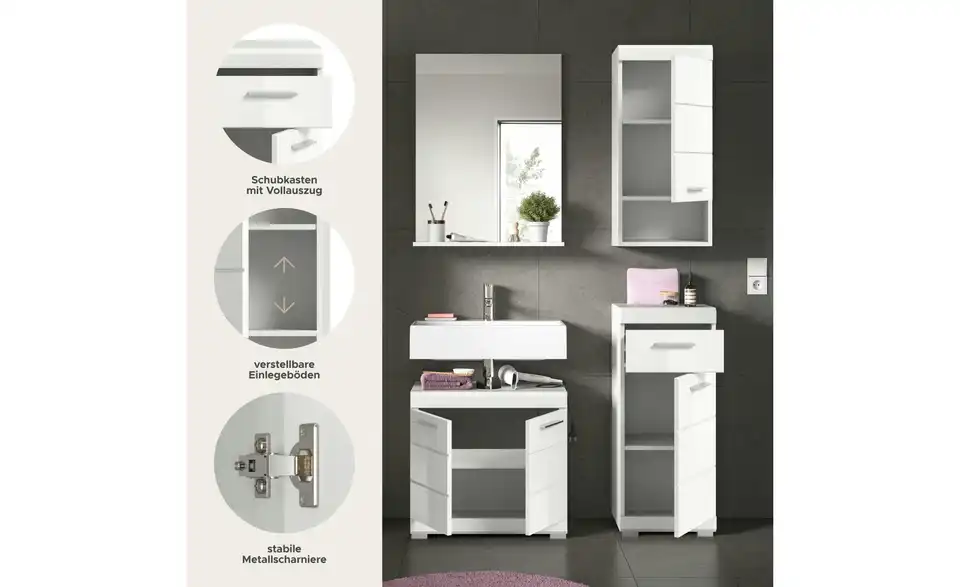 Badkombination, Bild mit Text