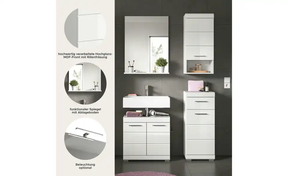 Badkombination, Bild mit Text