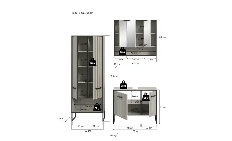 Badkombination, Bemaßung