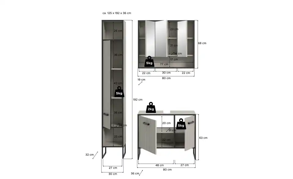 Badkombination, Bemaßung