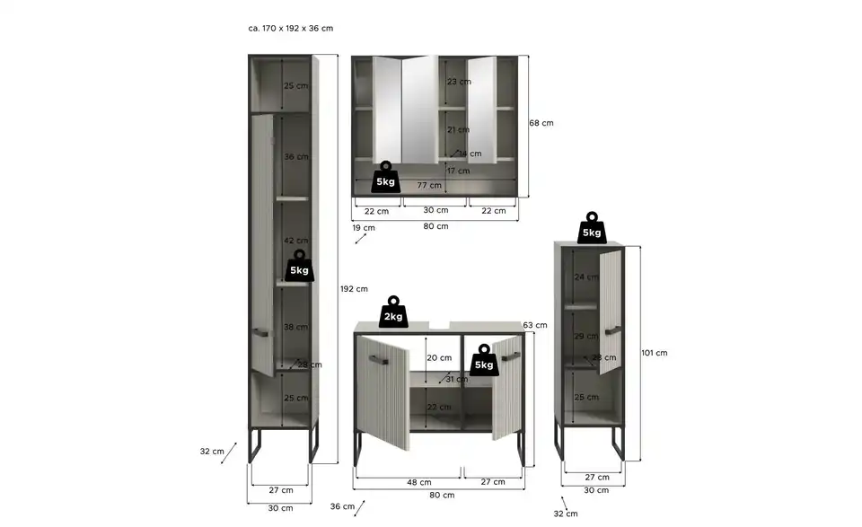 Badkombination, Bemaßung