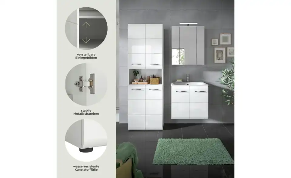 Badkombination, Bild mit Text