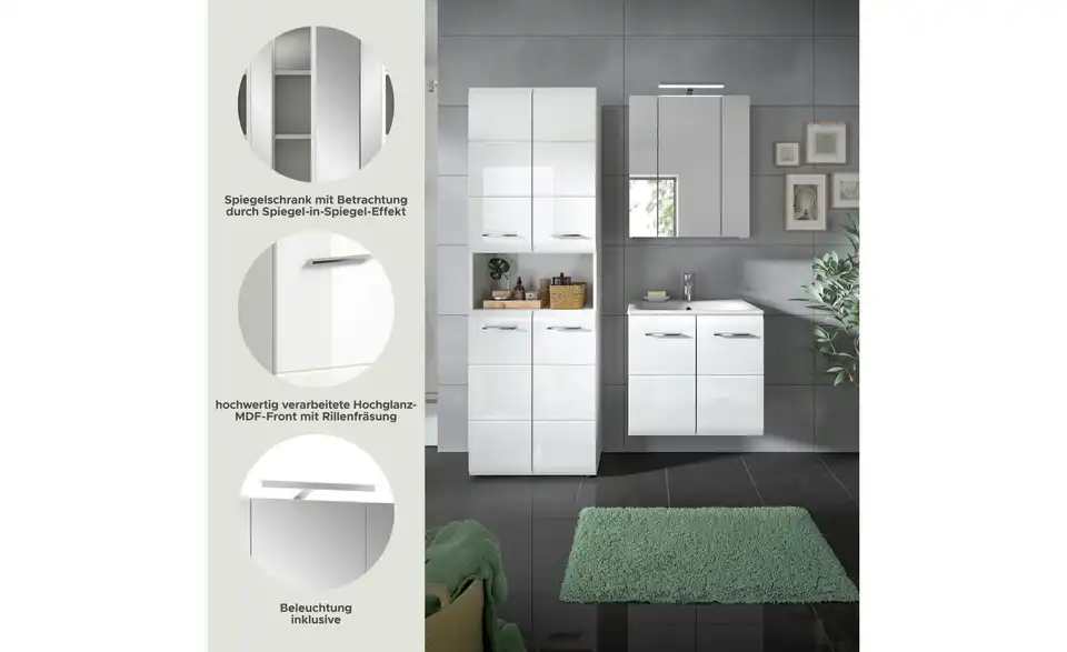 Badkombination, Bild mit Text