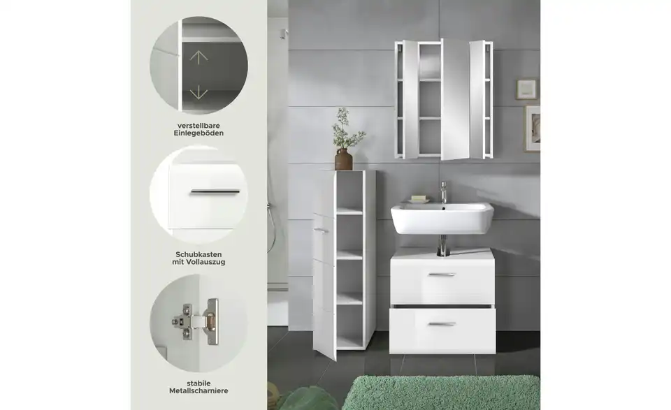 Badkombination, Bild mit Text